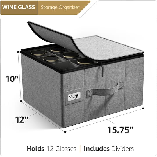 Sorbus 15.75" Gray Stemware Storage Chest